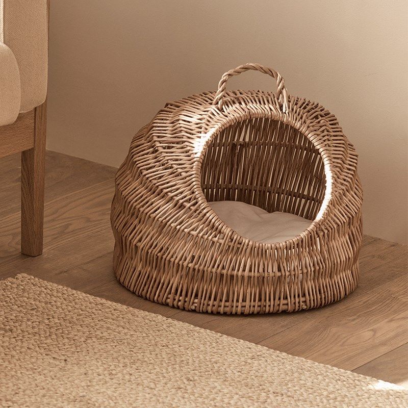 日式猫窝手工编织夏季保暖四季通用藤编筐小猫狗窝可拆洗宠物窝