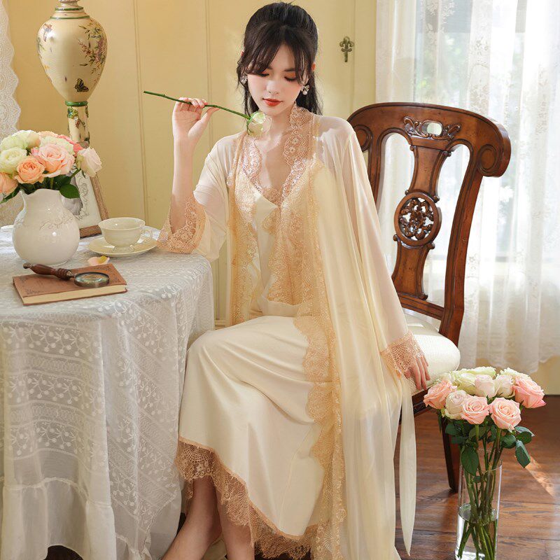 古风性感国风吊带睡衣两件套女古风汉服晨袍夏季古装女款睡裙睡袍