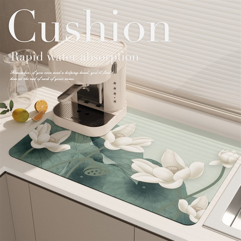 新中式轻奢咖啡机沥水垫厨房台面吸水硅藻软垫碗盘隔热垫洗漱台杯