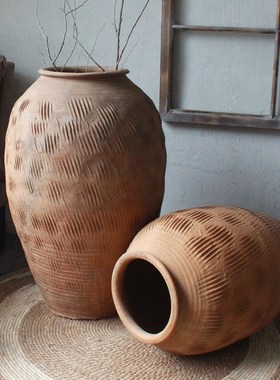 颜林古陶瓶落地土陶罐古花瓶中式粗陶缸土罐大号土缸瓦缸民俗罐子