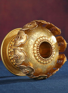 慧宝铜手摇转经轮底座藏式莲花单双层家用办公镂空雕花摆件多选