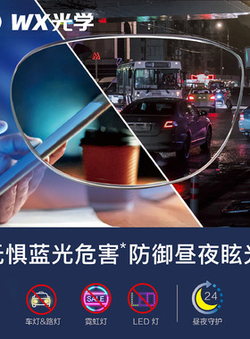 WX1.74超薄高度近视防蓝光非球面配镜防蓝光眩光1.67超薄驾驶型