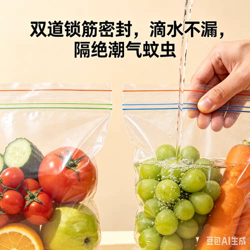 【食品级材质】食品保鲜袋双筋密封袋家用自封冰箱收纳防串味袋JM