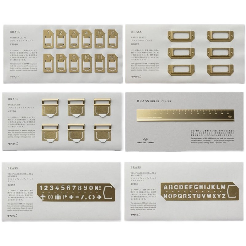 midori BRSS黄铜配件数字字母书签索引夹模板尺TRC金属直尺