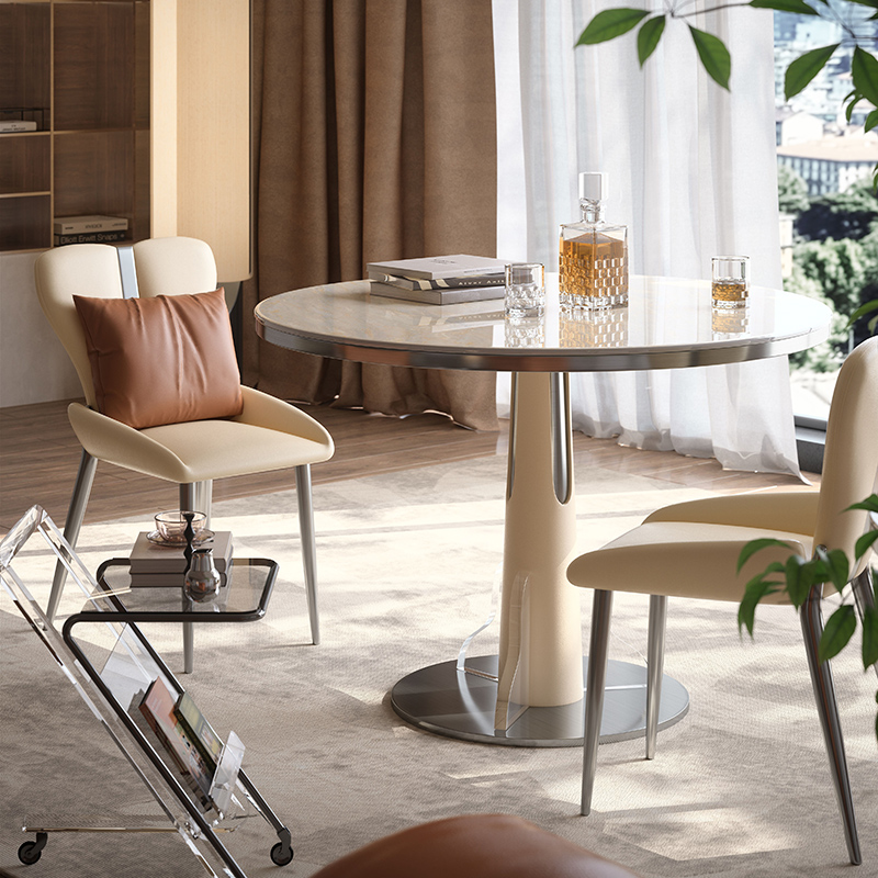 现代简约售楼处接待高级岩板洽谈桌会议桌休闲阳台家用圆桌小户型