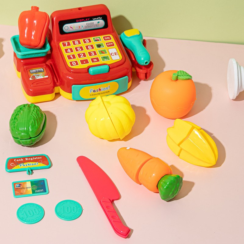 儿童过家家仿真收银台 切蛋糕水果 超市过家家收银女孩