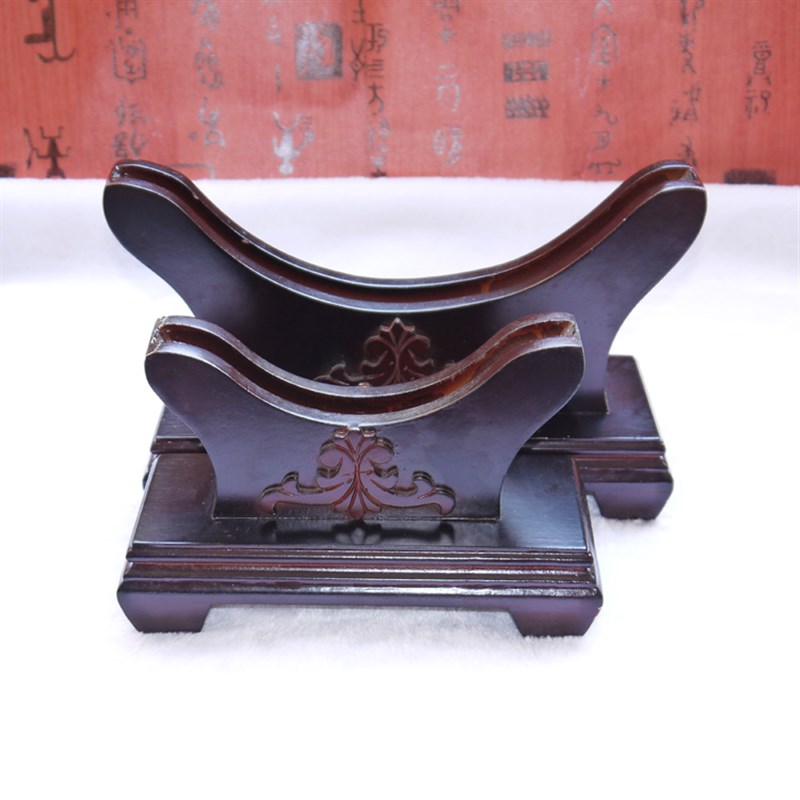 天然红实木玉石平安扣玉扣玉璧复古摆件木雕 月亮黑梓木鸡翅木底