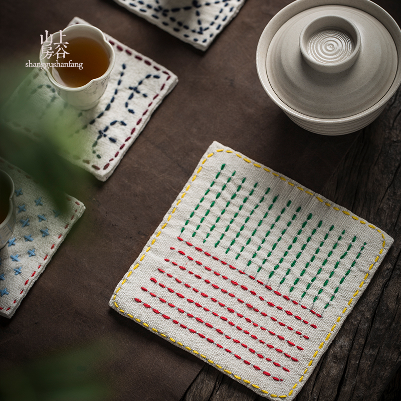 刺子绣茶杯托复古杯垫老布茶杯垫布艺茶道零配紫砂玻璃茶壶隔热垫