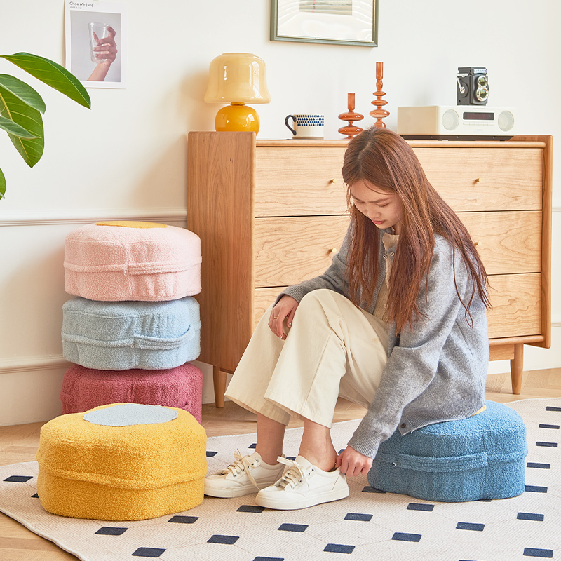 布艺小家用创意矮凳阳台飘窗坐垫时尚小板凳客厅茶几花朵墩子