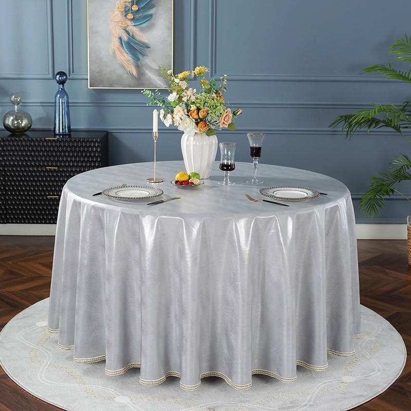 酒店桌布防水防油防污大圆桌桌布加厚布艺餐厅餐桌布提花桌裙台布