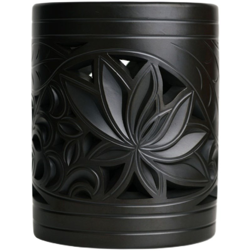 黑陶纯手工雕刻办公室用品创意陶瓷节日礼品菊花笔筒装定制刻字