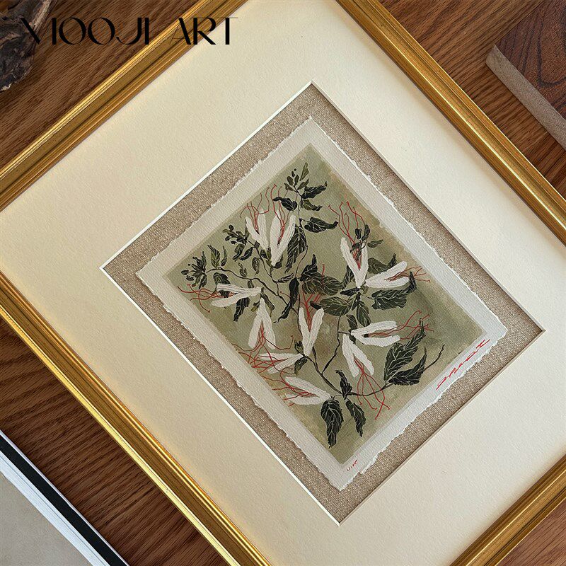 花痕】木吉设计ART DECO艺术客厅背景墙卧室玄关复古花卉挂画