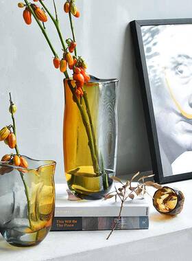 拐创意水墨透明璃瓶蓝黑丝花现角代简约水新A19032培插花客厅书房