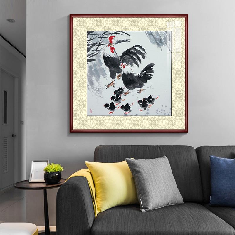 家母欢中式玄关装合饰画大吉利公鸡鸡餐厅壁画办公室挂画大实SKQ