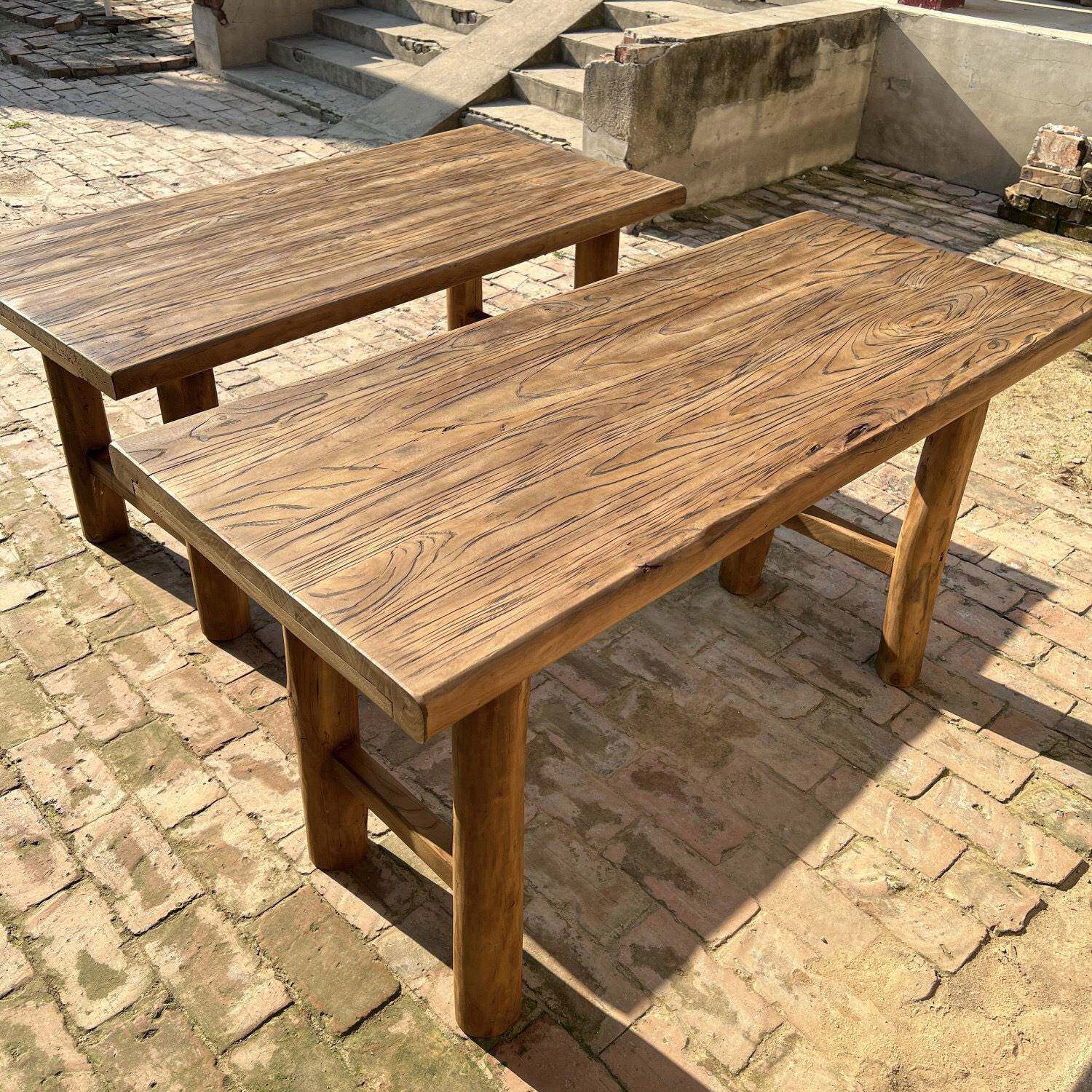 老榆木桌长实子木板复古茶桌茶台条餐桌桌家用面吧台长桌咨询客服