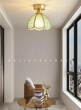 全铜入户过阳道灯美吸顶灯44267台走廊灯网欧红简约创意铜灯式玄