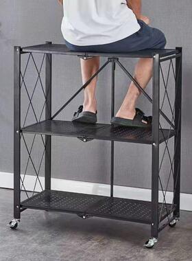 免装收纳叠置物架厨房落地置折架物PFS31964架家用多层储推车安储