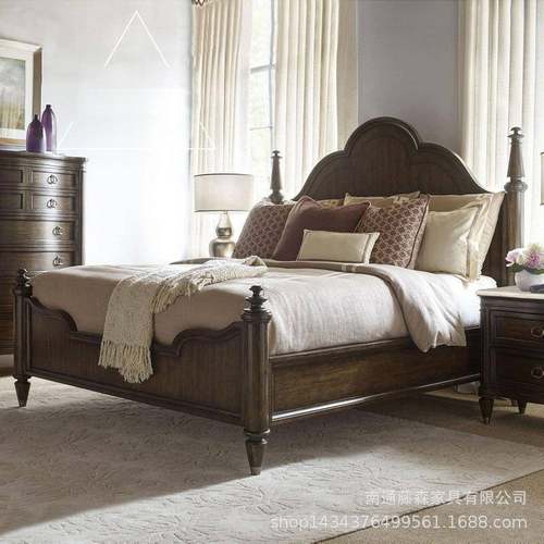 美式床JQP轻奢橡木实木式乡村复古做法旧1.人8米床双床家具来图制