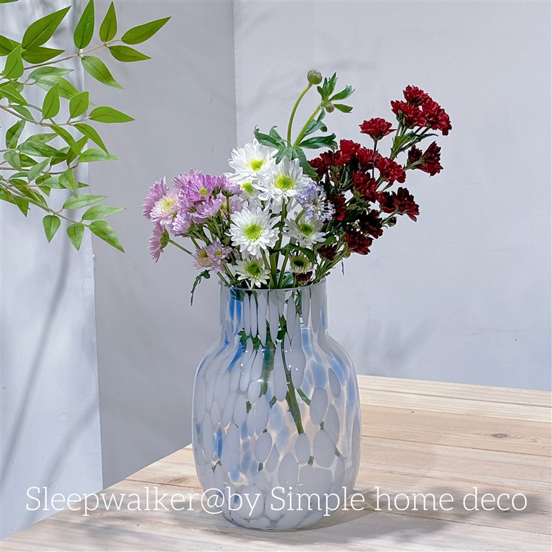 现代简约蓝色精灵彩点玻璃花瓶摆件桌面鲜花芍药玫瑰水培装饰品
