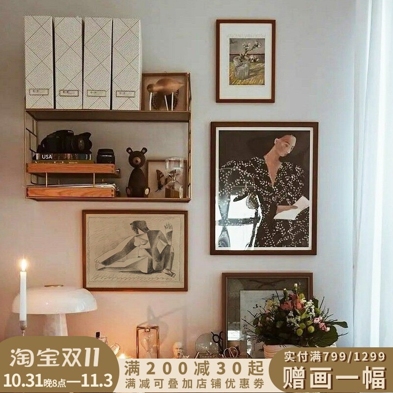 抽象少女组合 法式中古风客厅沙发背景墙装饰画玄关书房组合挂画
