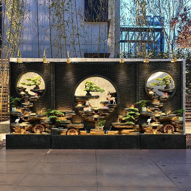 水幕墙流水屏风公司酒店会所背景墙装饰别墅庭院假山鱼池景观摆件