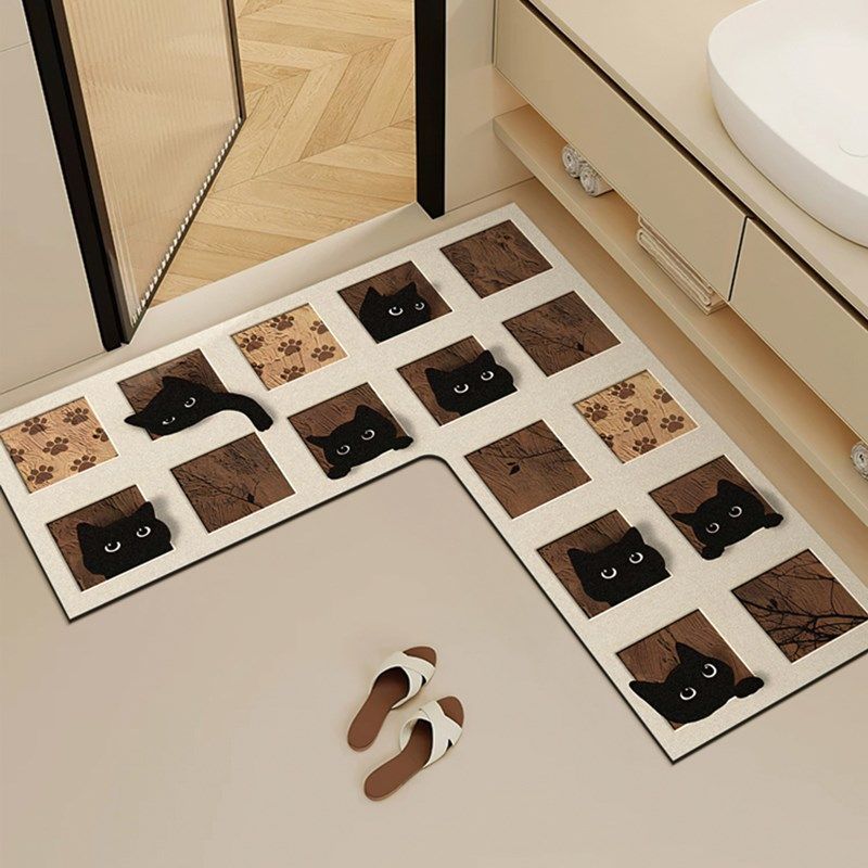 卫生间L型拐角浴室地垫防滑速干吸水垫厕所洗手间门口硅藻泥软垫