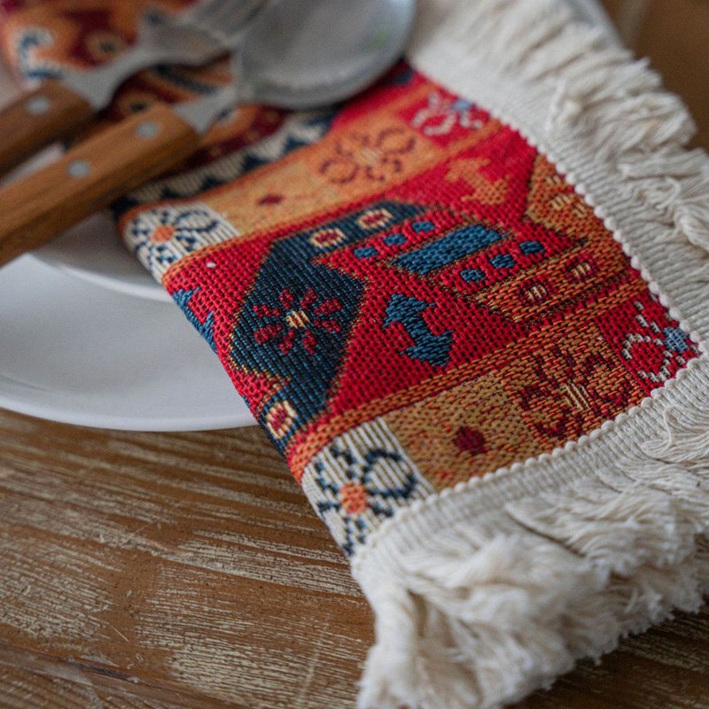 耶诞桌旗节日红色桌旗餐布装饰复古桌布ims文艺民族风耶诞桌布