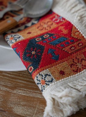 耶诞桌旗节日红色桌旗餐布装饰复古桌布ims文艺民族风耶诞桌布