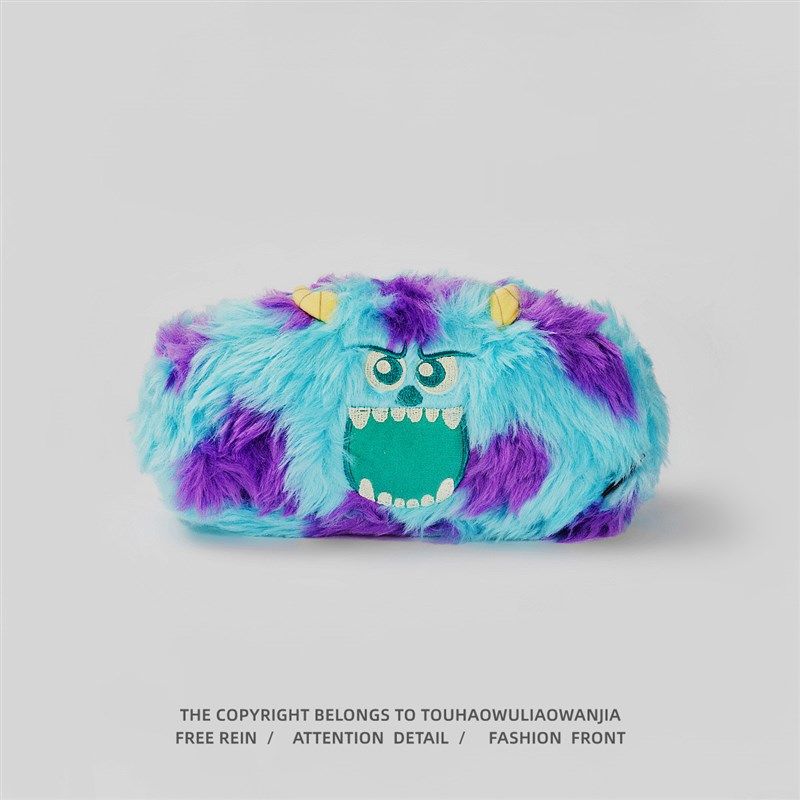 无聊了送TA一个多眼蓝毛怪笔袋!可爱学生双面毛绒文具袋