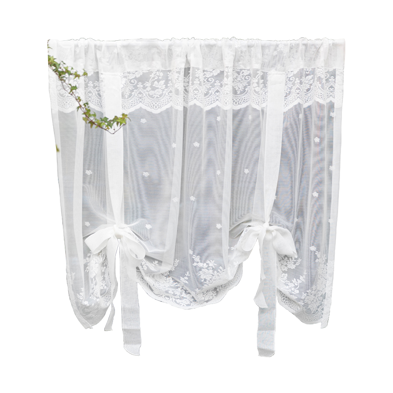 蕾丝公主风提拉帘气球帘系带帘免打孔穿杆短帘纱帘飘窗小窗户纱帘