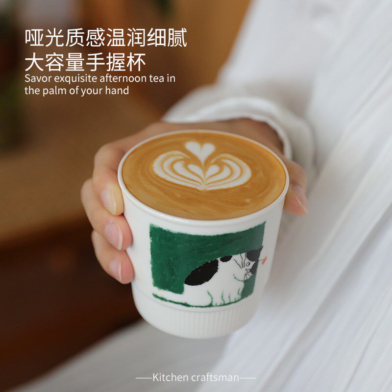 可爱派星星猫咪咖啡杯子陶瓷手握杯随手杯家用大容量水杯高档精致