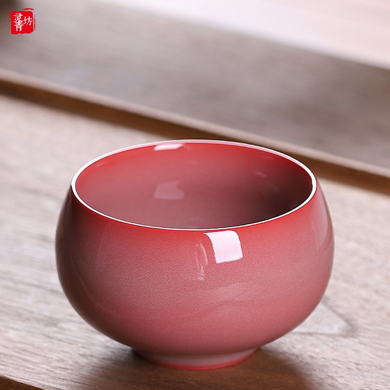 高端手工主人杯单杯陶瓷功夫茶杯大号品茗杯青瓷弟窑红釉茶盏单个