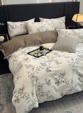 美式田园黑色加小碎花纯棉XTE毛厚四件套.8床单被套1秋冬加磨厚保