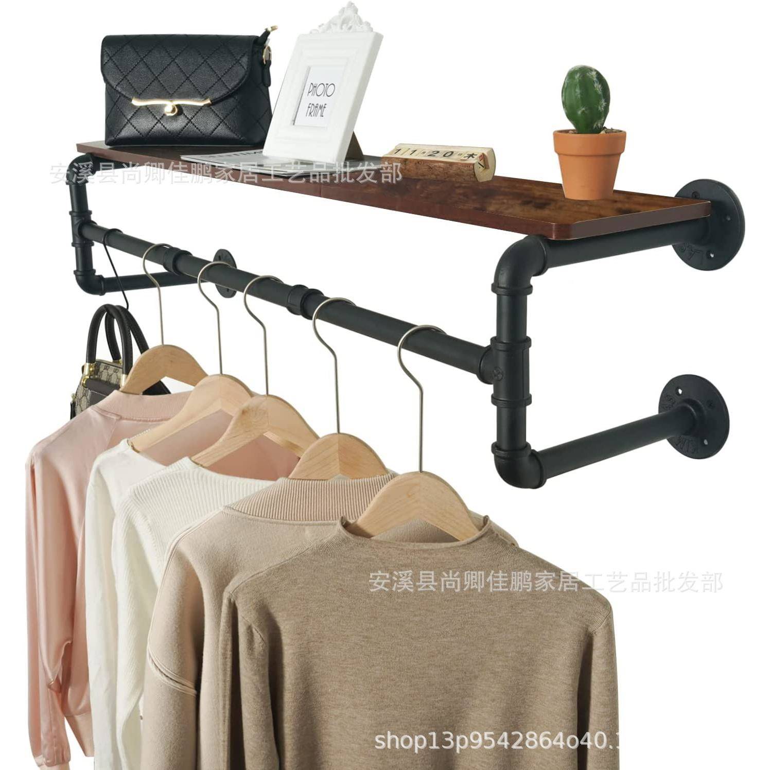 挂工业管衣架带架和3个钩重型铁顶制服装挂条12.6-16L壁式衣架