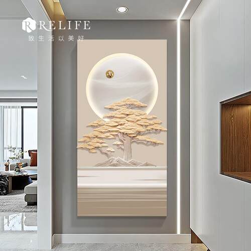 入玄关画装饰画手绘肌理高档轻奢挂户画HDU简现代约廊客厅立体灯