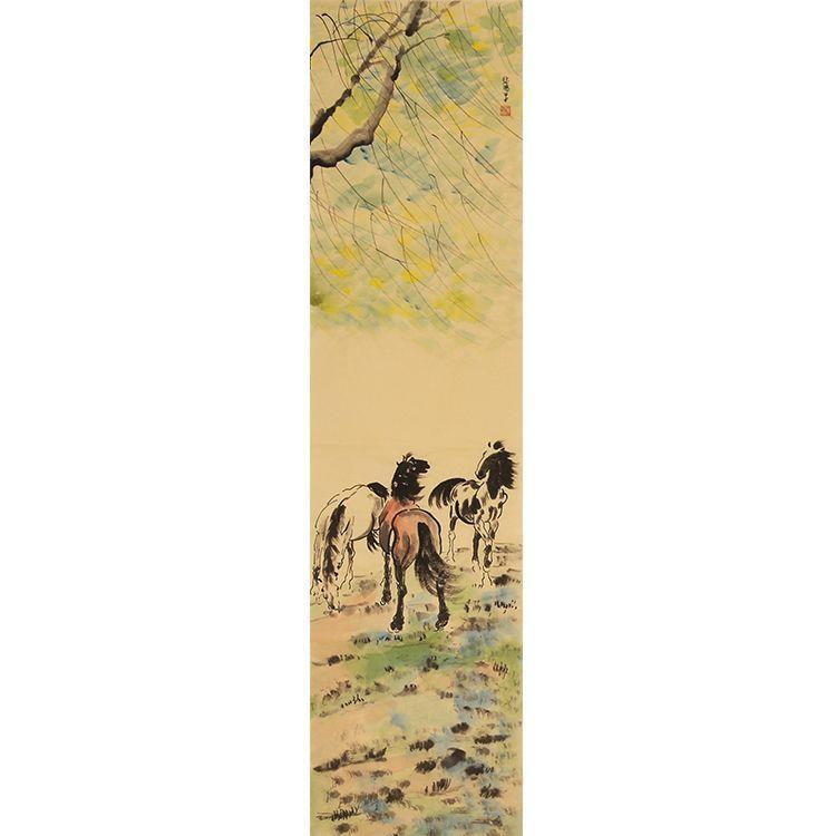 徐悲鸿马手绘装饰纯画国画水墨房间画客厅画画办公画条UYX屏室动