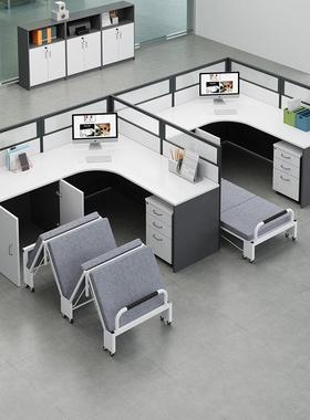 公司办公桌带折叠午休员带工床51283的屏风隔断办公桌位床一体床工床