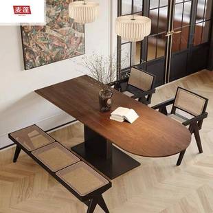 麦蓬复古实木桌圆靠墙家用餐小户型饭OJI桌创中古风半岛台餐桌一