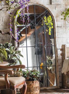 法式复古全穿镜饰壁挂实木做旧卧室客FVO厅玄关装镜服装店落地身