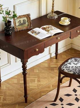 DGA子式复图化妆美式书桌桌书房梳妆台黑色轻全实法古木书桌包邮