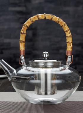 大容竹把量提梁玻CID壶璃茶黑壶加厚耐高温煮茶茶烧水壶茶器茶艺