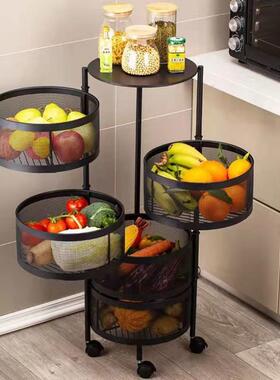 度旋转蔬菜置物架房厨落地层多功能圆形纳放果蔬VRK菜篮子收多架