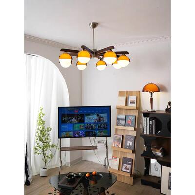 古复厅古艺风实中木吊灯法式简约客主灯餐厅卧室书房术玻璃AL9738