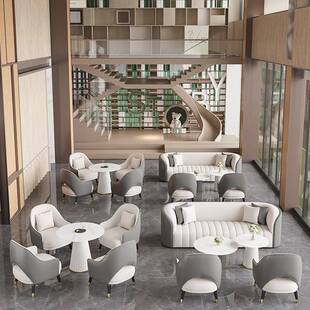 酒店大堂接待沙发茶几组合办公室洽谈桌椅商务休闲直排钢琴键沙发