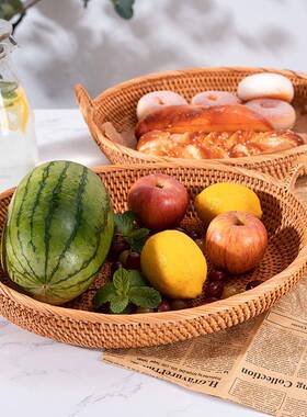 越南编秋藤水果盘收纳XCL筐茶点果盘筐茶几收纳盒镂空蔬编织