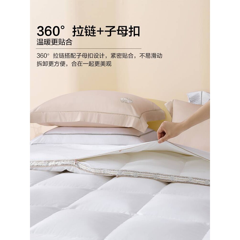 ?水星家纺羽绒被95白鹅绒冬被保暖被芯二合一被双人子母被家用被