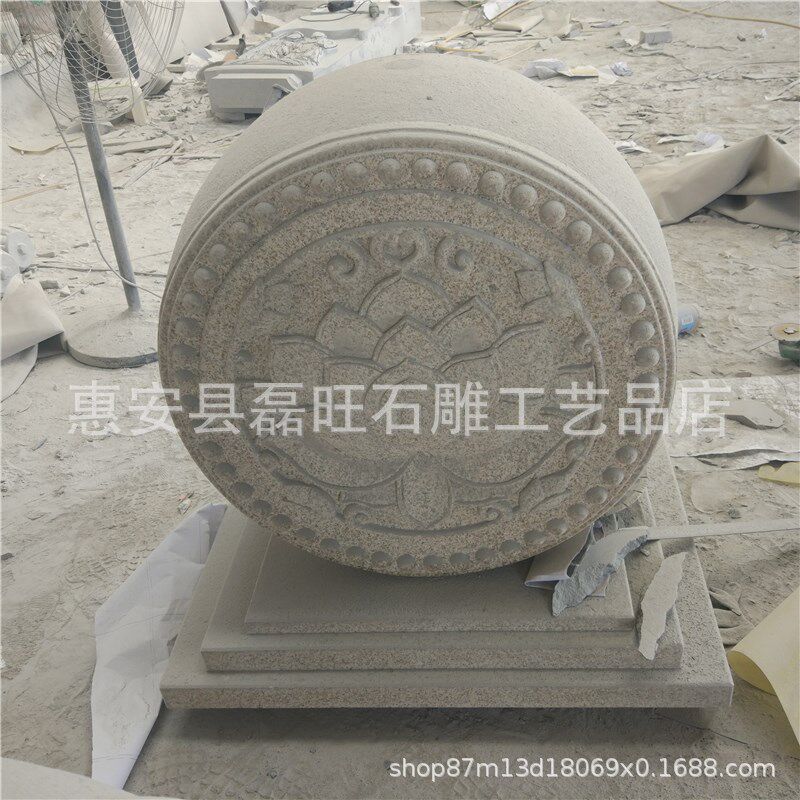 厂家出售家用仿古石雕门礅 芝麻白抱鼓石门口摆件 青石抱鼓一对