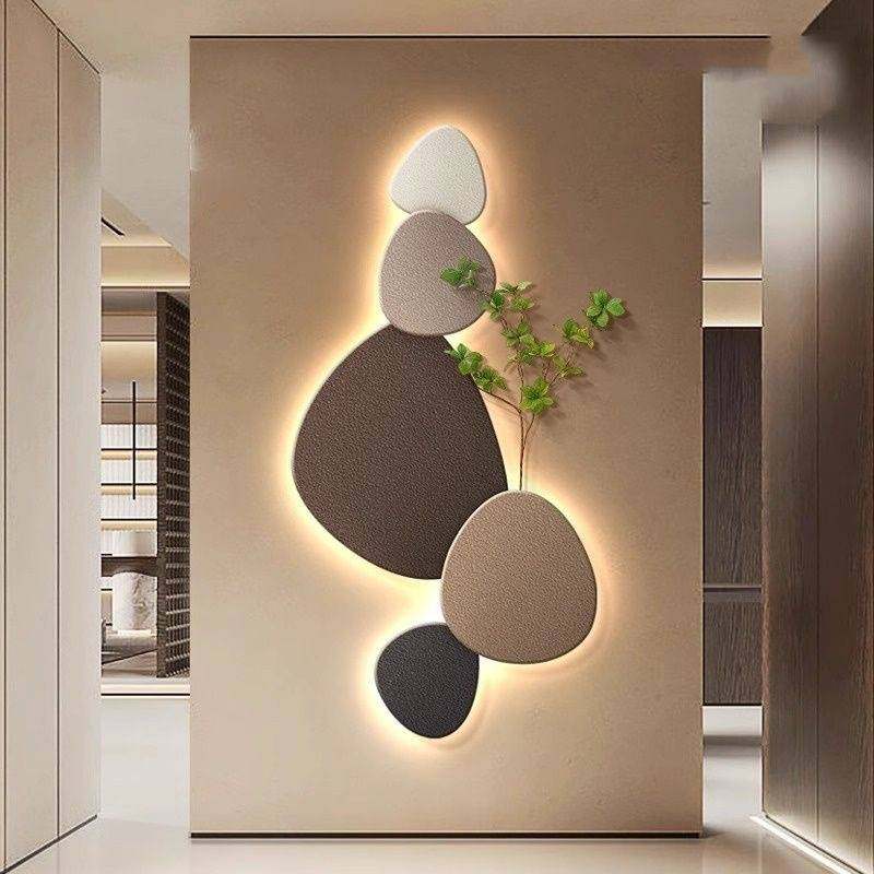 新款抽象入户门玄关装饰画LED壁带灯光绿植走廊过道楼梯间口挂画