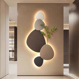 新款抽象入户门玄关装饰画LED壁带灯光绿植走廊过道楼梯间口挂画