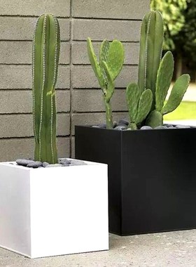 玻璃钢户外花箱花园定制屋顶庭院花坛楼顶不锈钢白色长方形花盆